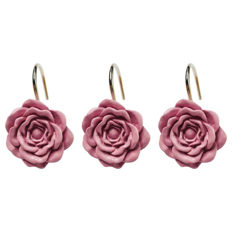 Twofishes Pink Rose Shower Curtain Hooks Set of 12 Pink Rose Flower Shower Rings Pack of 12 - Image 5